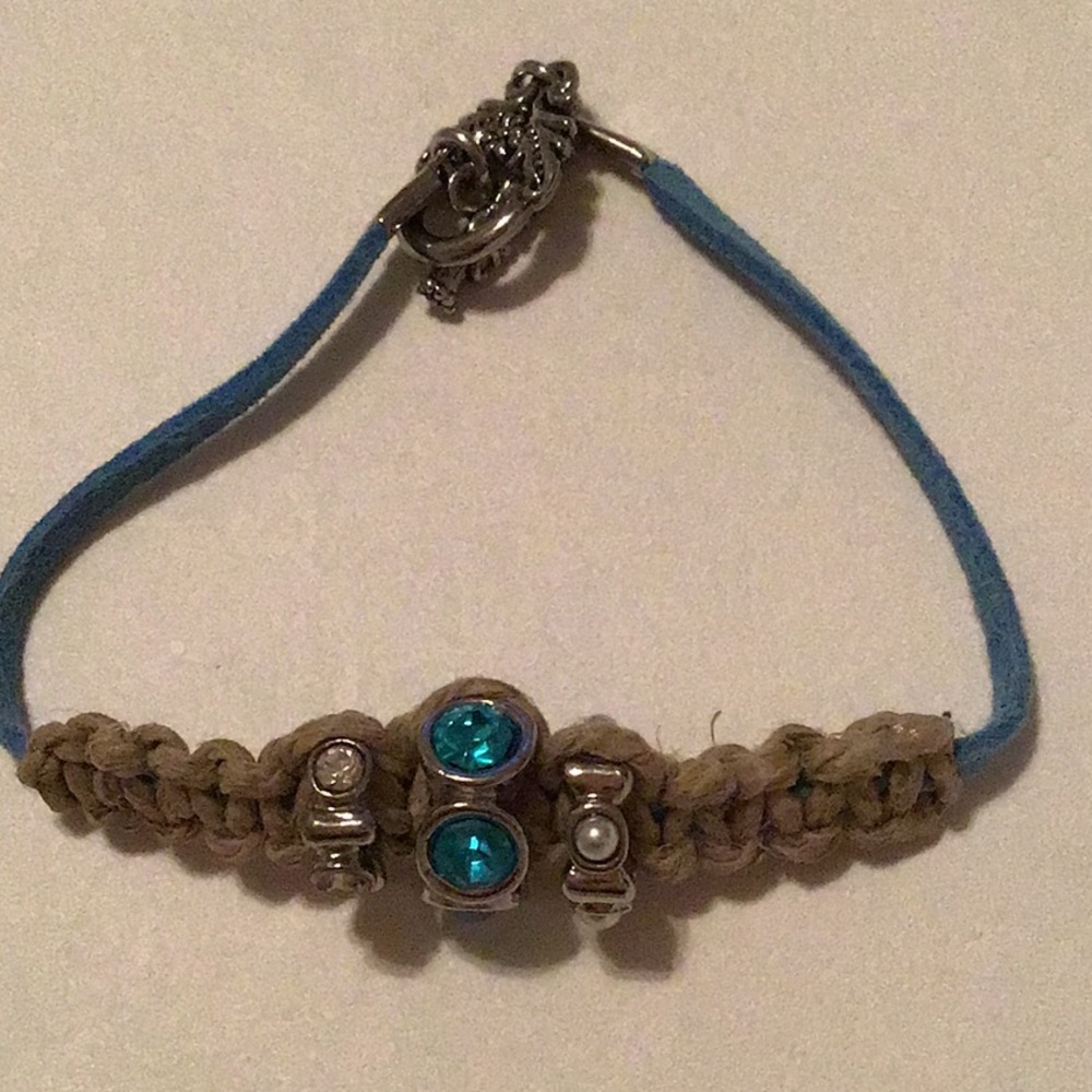 Macrame Bracelet Jute Rhinestones & Pearls